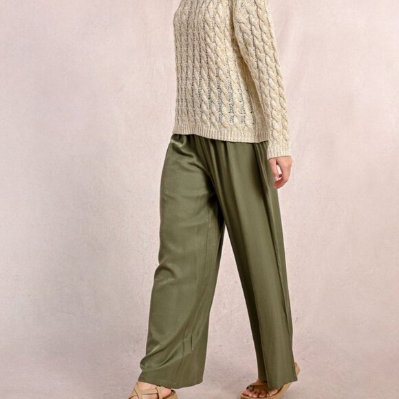 Army Green Olive Pull-on Elastic Waist pants - Picture 2 of 6